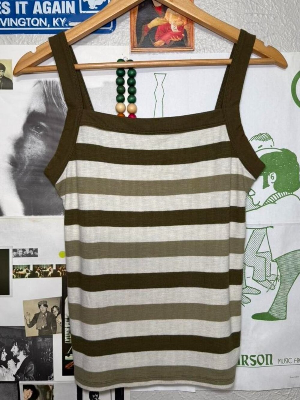 GAP Green and brown striped tank top #stripes #babydoll